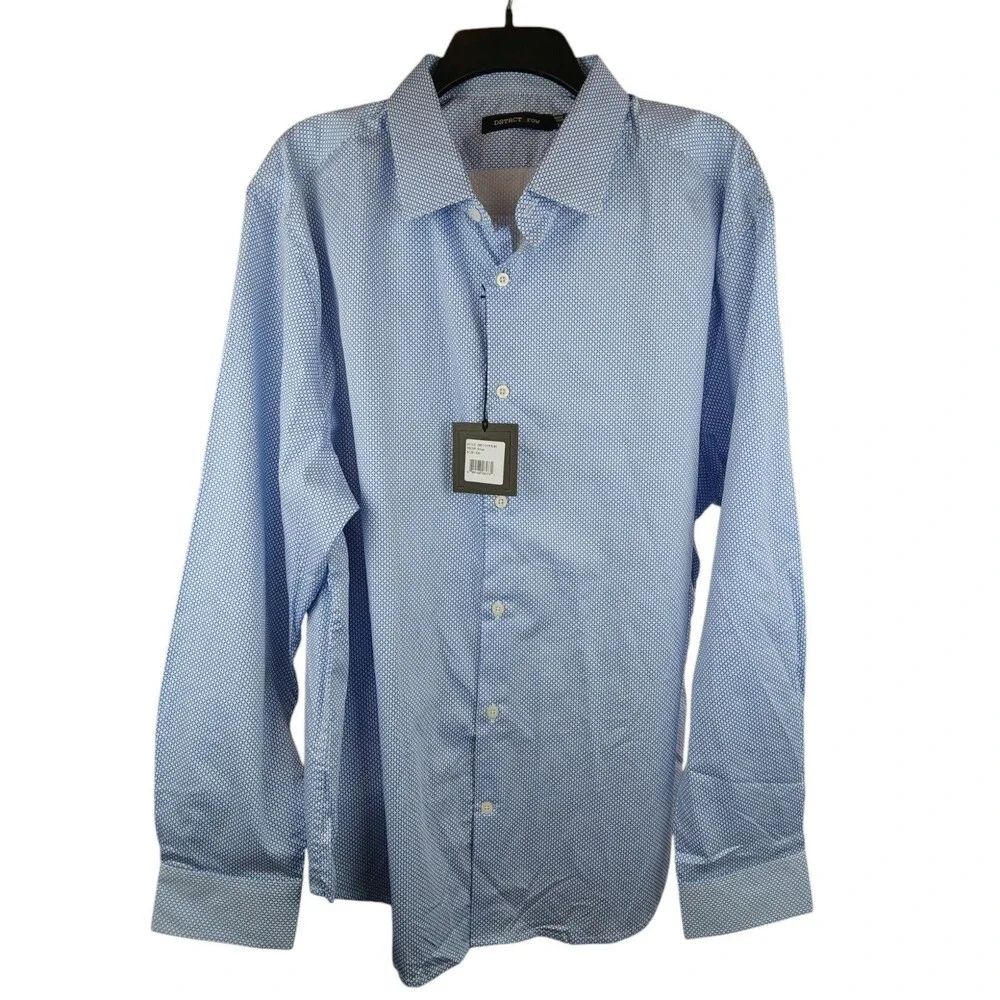 Dstrict&Row Slim Fit Button‎ Front Shirt Men's Size XXL in Blue/White Geo NWT!